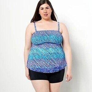Kim Gravel x Swimsuits For All Smocked Bandeau Shorts Set Horizon Tie Dye,Reg 12